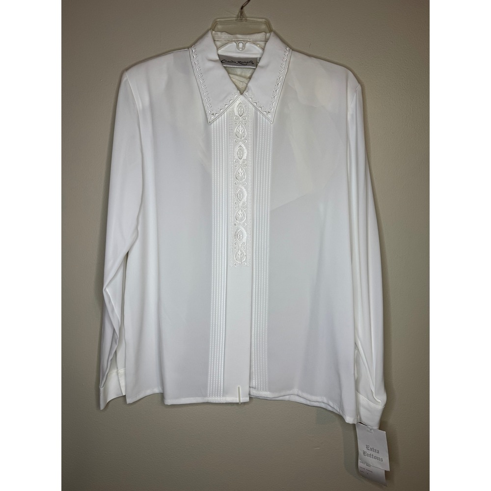 Claudia Richard White Blouse Embroidered Front Vintage Size 8